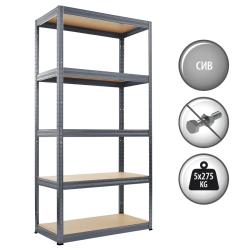 Метален стелаж STAR 180х75х35 см, до 275 кг на рафт - сив