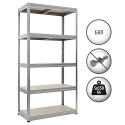 Метален стелаж STAR 180х90х35 см, до 350 кг на рафт - бял