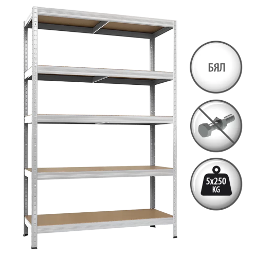 Метален стелаж STAR PLUS 180x120x45 см, до 250 кг на рафт - бял Метален стелаж STAR PLUS 180x120x45 см, до 250 кг на рафт - бял