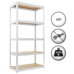 Метален стелаж STAR 180х90х35 см, до 250 кг на рафт - бял