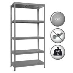 Метален стелаж HARD 180x90x40 см, до 90 кг на рафт - сив